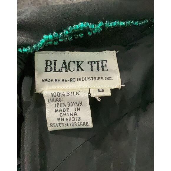 VTG Black Tie Teal Sequin Long Sleeve Silk Midi Dress NYE party 8 - Picture 5 of 5